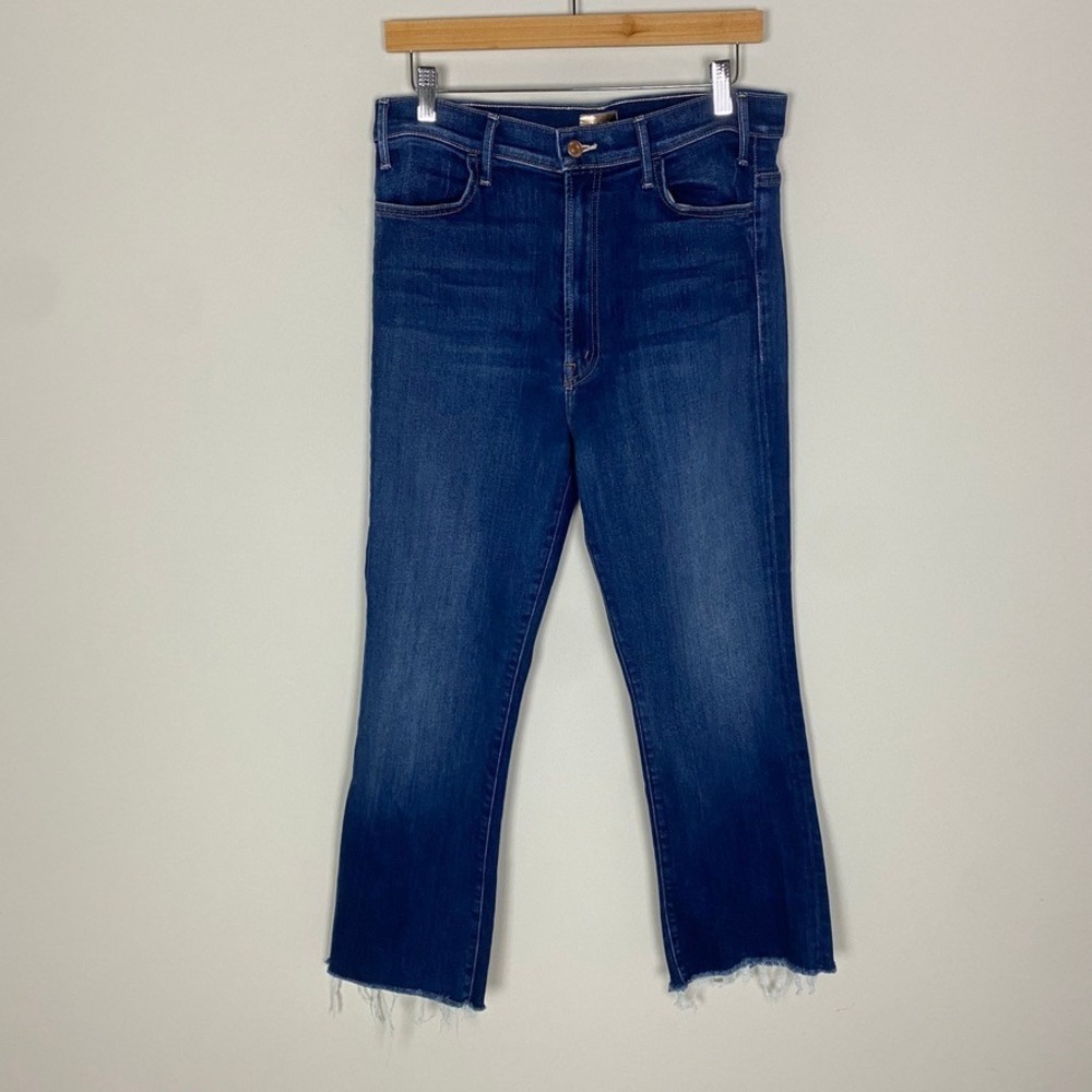 Mother The Hustler Ankle Fray Jeans Womens 32 Blue Home Movies High Rise Flare